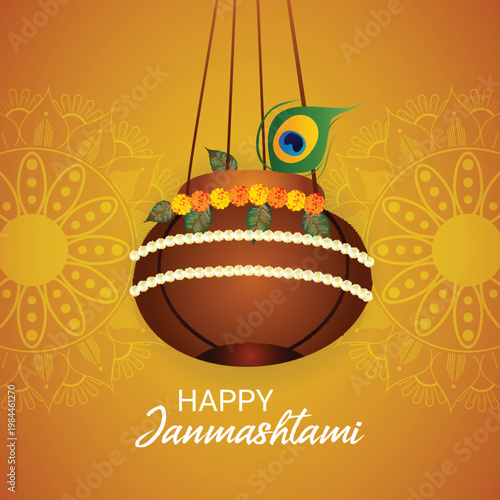 Vector illustration of indian festival janmashtami greeting