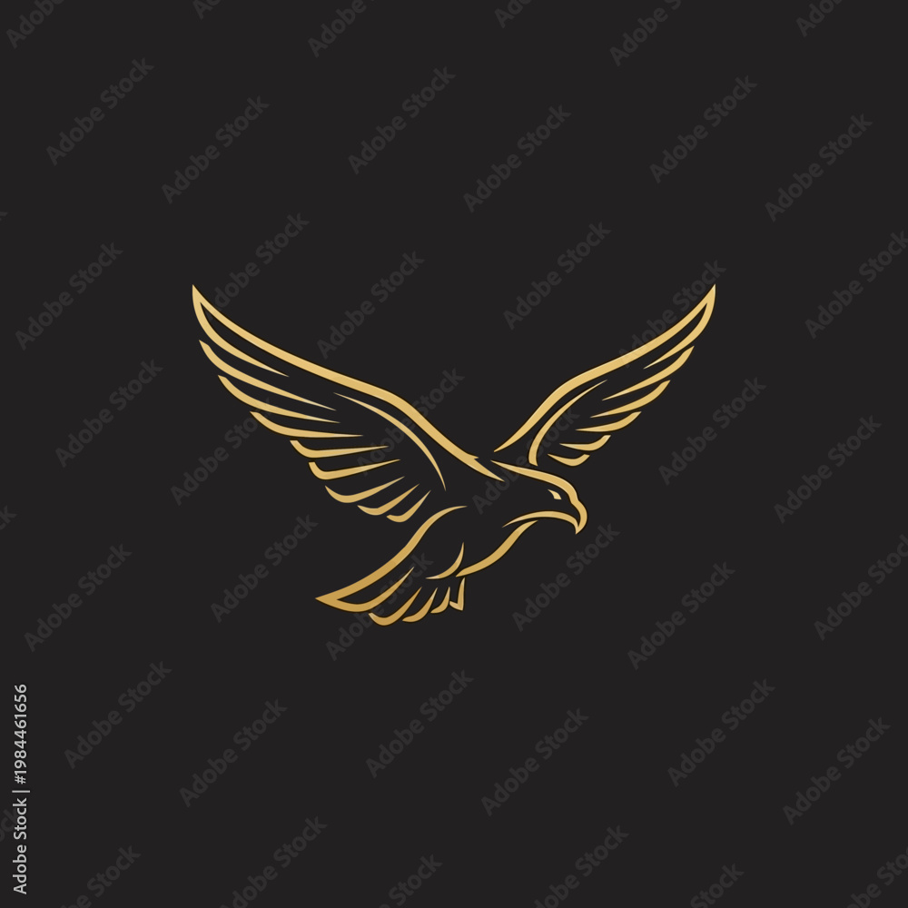 Fototapeta premium Golden eagle with outstretched wings soaring on a dark background