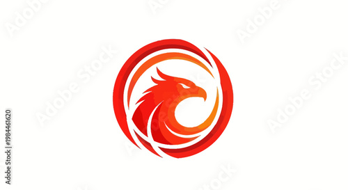 Fiery phoenix illustration emblem of rebirth in warm colors on white