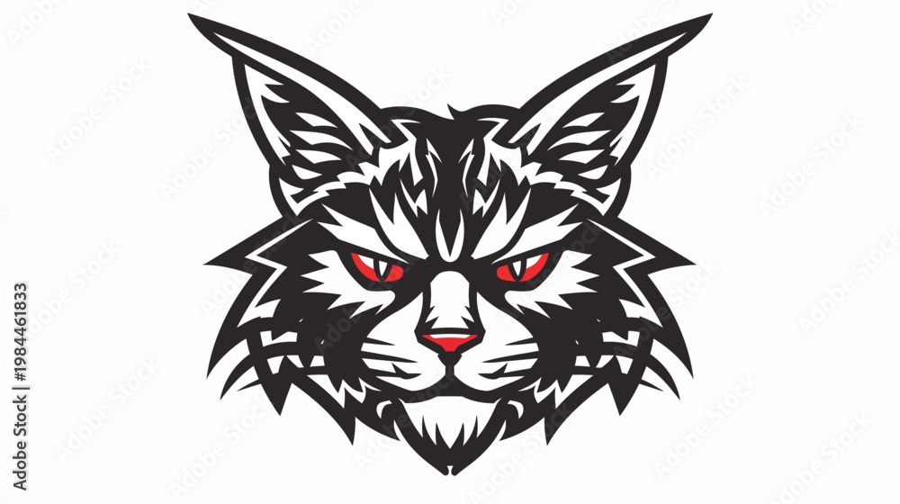 Fototapeta premium Bold graphic of a wildcat head with intense eyes against a clean white background