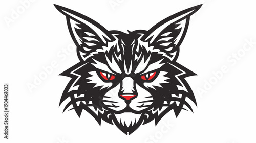 Bold graphic of a wildcat head with intense eyes against a clean white background