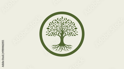 Tree logo design simple green circle symbol illustrating nature and growth