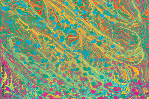 Bild auf Leinwand Colorful abstract Ebru marbling background with vibrant liquid ink swirls