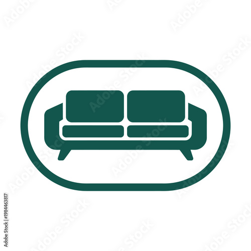 Simple icon of a classic two-seater sofa with rounded edges and legs