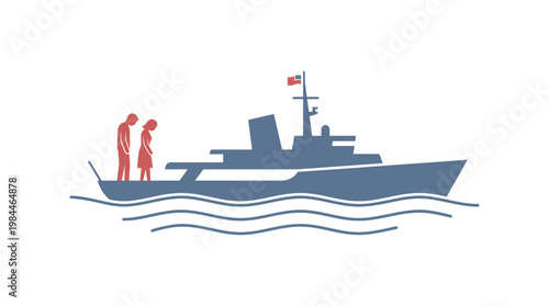 Silhouette of Couple on a Ship at Sea