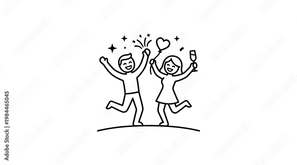 Fototapeta premium Joyful Couple Celebrating with Fireworks and Toast