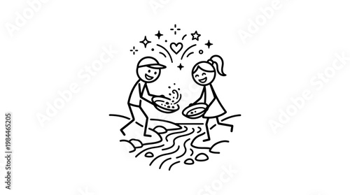 Couple Sifting for Gold in a River