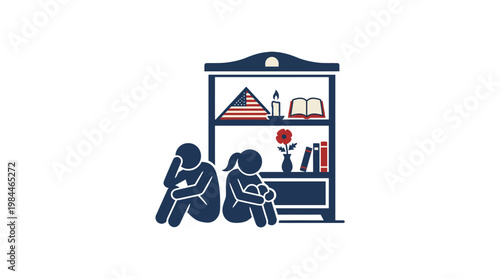 Sad Couple Near a Shelf with Memorabilia