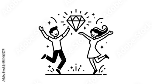Excited Couple Celebrating Victory with Diamond