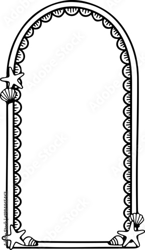 Arched shell mirror frame with starfish and nautical ocean elements.