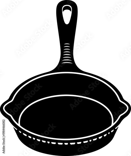 Classic cast iron skillet silhouette for cooking and kitchen themes.