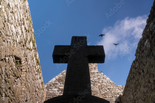 Cross Silhouette Against Sky with Birds Spiritual Symbol Ireland