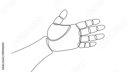 Robotic hand in open gesture simple line art illustration