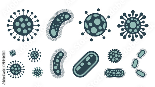 Collection of diverse bacteria and virus shapes flat design elements