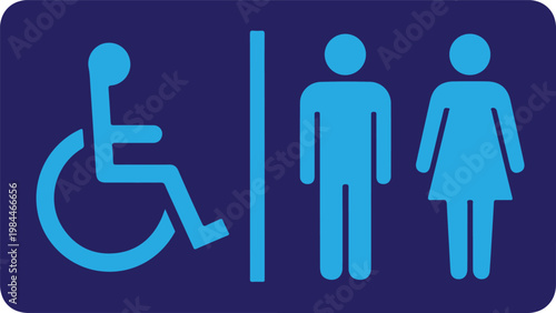 Restroom sign with accessibility symbol for men and women.