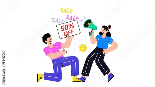 Sale Announcement 2D Animation MP4 File on white background 