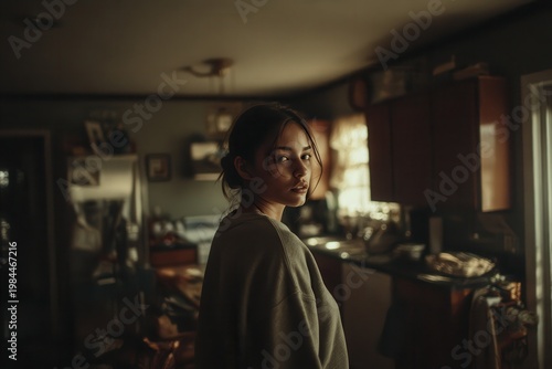 Wallpaper Mural Young adult at home in natural light authentic lifestyle portrait Torontodigital.ca