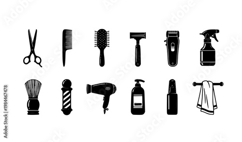 Minimalist Barber and Personal Care Vector Icon Set in Black Silhouette