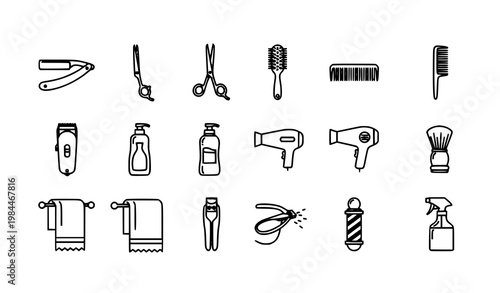 Hair Salon and Grooming Vector Icons Collection in Black Silhouette