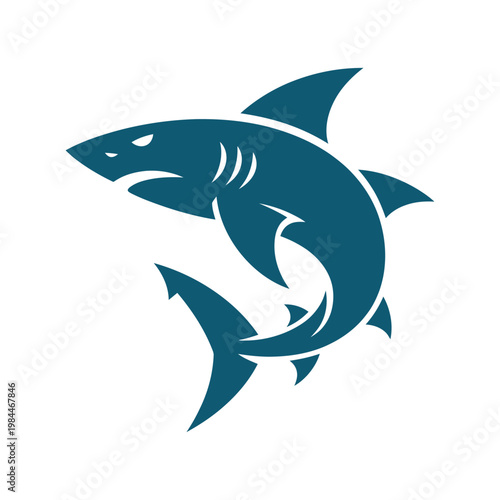 A bold silhouette of a great white shark swimming through the ocean depths