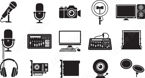 Audio Visual Equipment Icon Set for Recording Studio