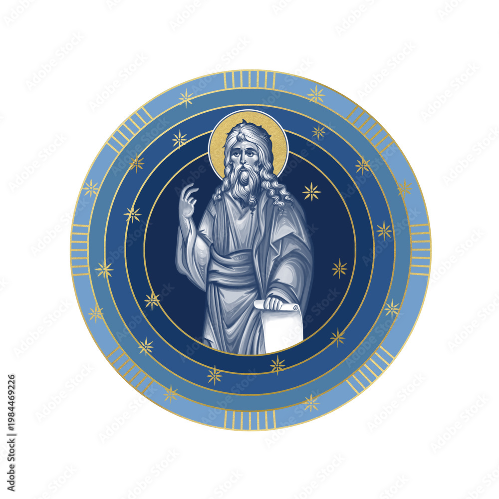 Fototapeta premium Jeremiah weeping prophet. Starry sky round illustration in Byzantine style