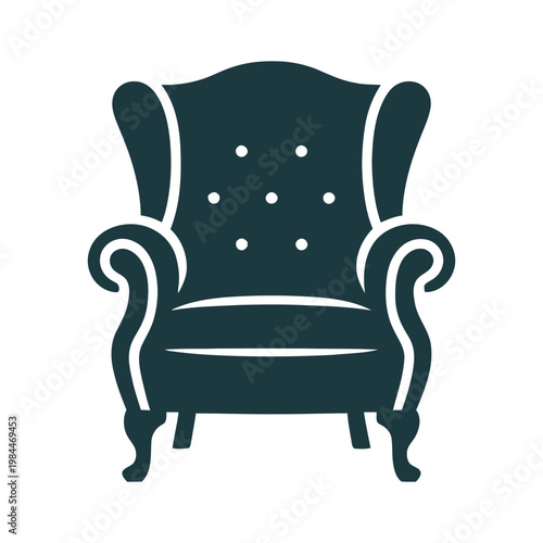 Classic armchair with tufted backrest and curved wooden legs