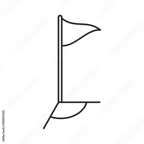 Vector line icon of a soccer corner flag on a field sector. Clean minimalist design with adjustable stroke weight for sports projects and interface design.