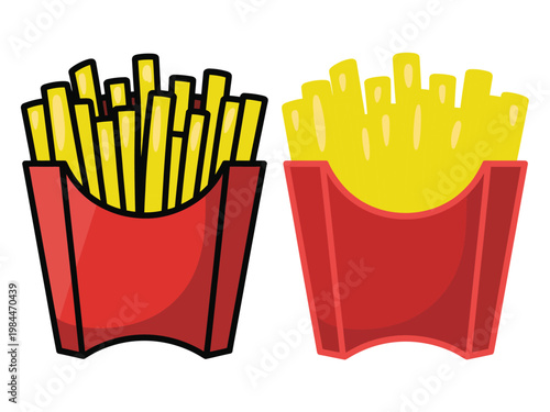 French fries box isolated on white background showing crispy fast food potato snack in paper container