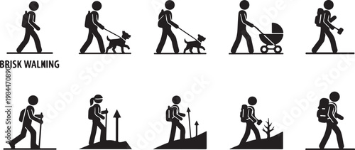 Brisk Walking Silhouette Icons for Fitness and Health