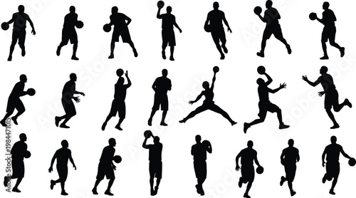 Basketball player silhouette sport man jumping and shooting ball