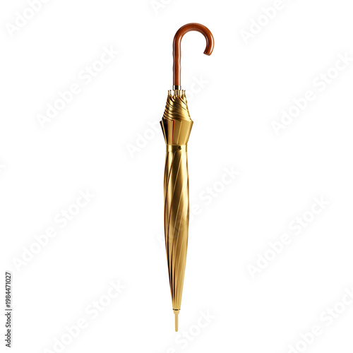 Elegant Gold Handled Umbrella with Curved Wooden Handle for Style and Protection