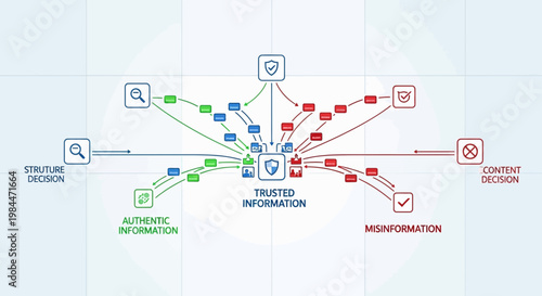 Information verification flowchart, Press freedom day, trusted data, misinformation concept, decision making process, authentic information