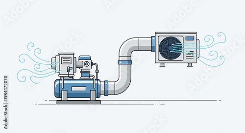 HVAC System: Air Conditioner Unit Connected to Compressor