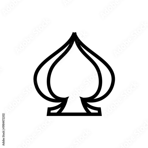 Stylized Black Outline Spade Playing Card Suit Symbol Icon for Gaming and Design