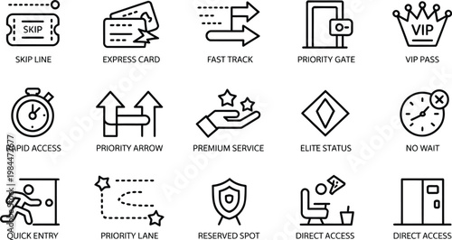 Fast access service icons featuring VIP passes and priority access symbols for exclusive entry benefits