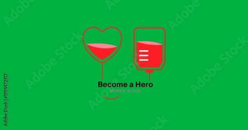 Donate blood text banner and blood bag and heart icon against black background