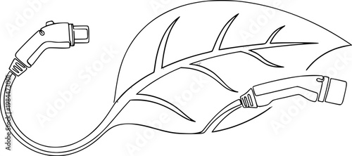 One Line Drawing of EV Charging Cable Leaf - Electric Vehicle and Eco-Transport Concept