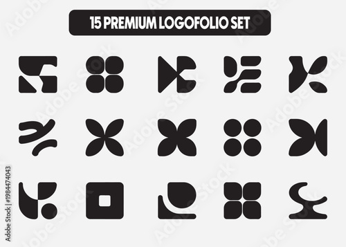 Premium Black Geometric Logo Icon Set – Modern Abstract Vector Symbols Collection

