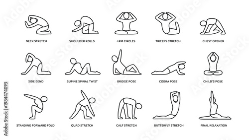 Stretching exercises illustrated guide featuring 15 simple movements for all ages and full body flexibility training