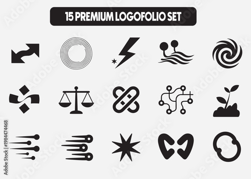 Premium Minimalist Abstract Logo Set – 15 Modern Vector Icons for Branding

