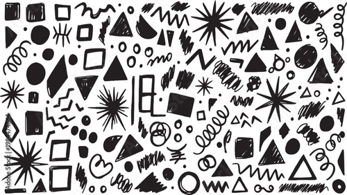 Abstract black and white doodle art a chaotic collection of shapes and lines