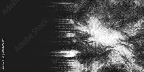 A grunge film background with an old projector frame features dark clouds and a moonlit sky amidst a stormy nature backdrop of fog and rain texture