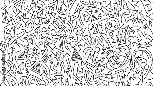 Intricate black and white abstract doodle art a chaotic yet captivating visual texture