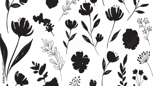 Elegant black and white floral pattern a seamless botanical design for textiles and backgrounds