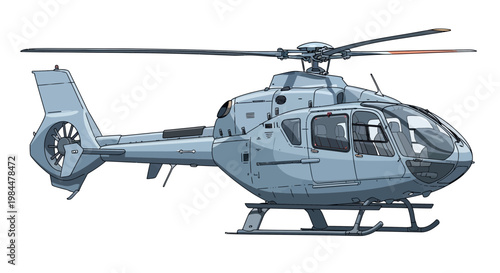 Modern Light Helicopter Side View Vector Illustration Isolated on White Background