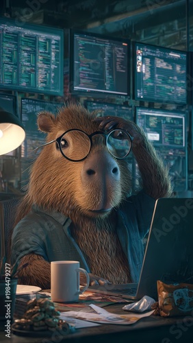 Funny Capybara Software Developer in Cozy Workspace