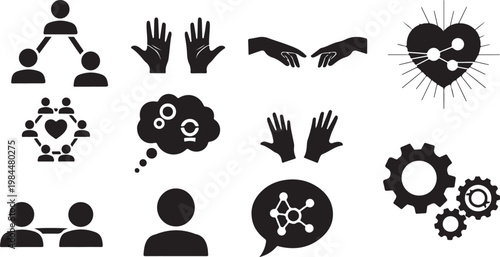 Black and white icons of teamwork and partnership