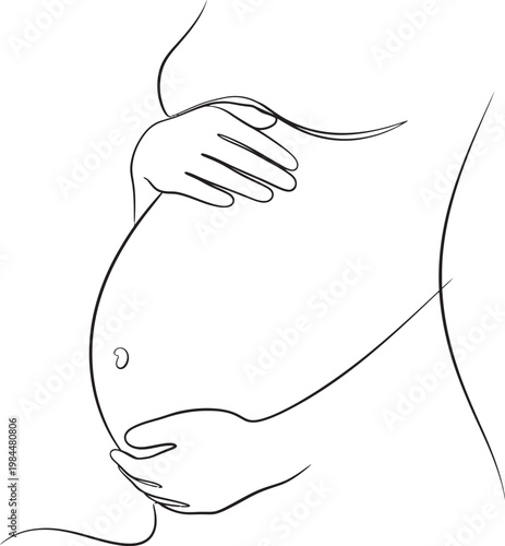 Minimal Line Art of Pregnant Belly with Hands – Motherhood and Maternity Outline Illustration
