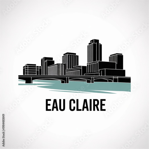 Eau Claire Skyline Silhouette — A Riverfront City in Wisconsin Vector Illustration